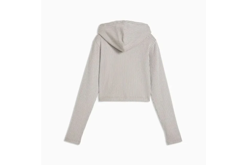 Puma Essentials Ribbed Γυναικεία Πολυεστερική Ζακέτα με Κουκούλα Γκρι
