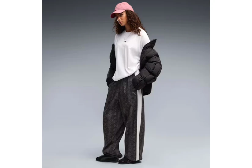 Puma T7 Relaxed Snake Print Γυναικείο Παντελόνι Φόρμας Μαύρο, Λευκό, Ανθρακί