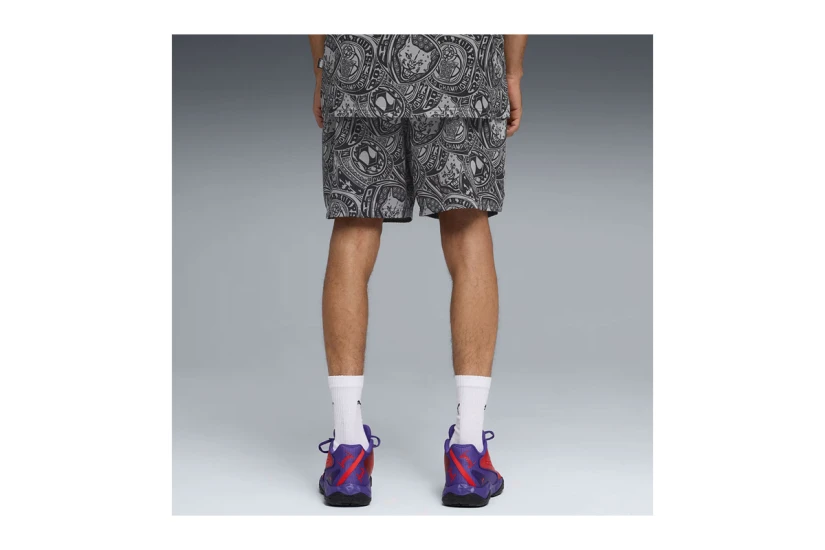 Puma Flag Foul All Over Print 15cm Ανδρική Μπασκετική Βερμούδα Γκρι Σκούρο, Μαύρη