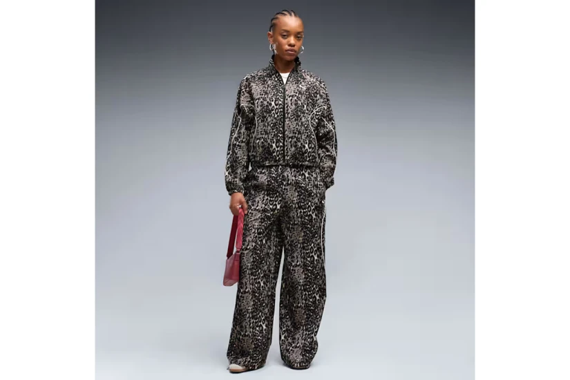 Puma Sport Relaxed Animal Printed Γυναικεία Πολυεστερική Ζακέτα Καφέ, Μαύρη, Εκρού