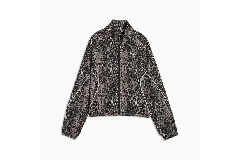 Puma Sport Relaxed Animal Printed Γυναικεία Πολυεστερική Ζακέτα Καφέ, Μαύρη, Εκρού