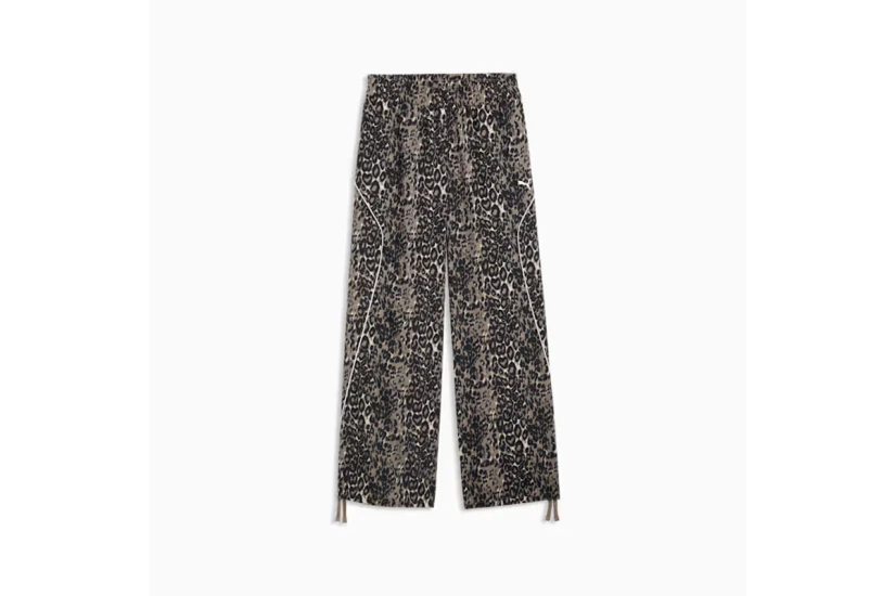 Puma Sport Animal Printed Wide Leg Γυναικείο Παντελόνι Φόρμας Καφέ, Μαύρο, Εκρού