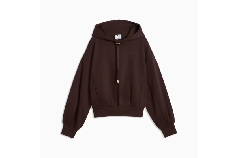 Puma Her Relaxed Fleece Γυναικείο Φούτερ με Κουκούλα Καφέ