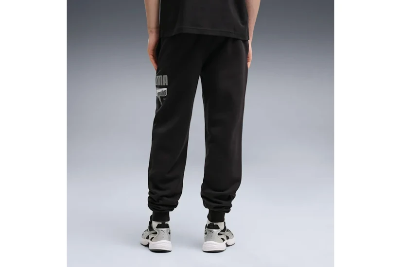 Puma Sport Logo Play Fleece Ανδρικό Παντελόνι Φόρμας Μαύρο, Γκρι