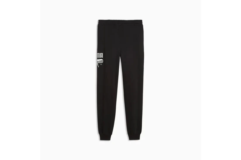 Puma Sport Logo Play Fleece Ανδρικό Παντελόνι Φόρμας Μαύρο, Γκρι