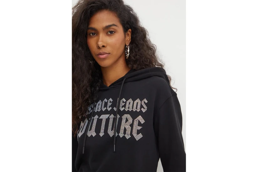 Versace Logo Goth Glitter Γυναικείο Φούτερ Με Κουκούλα Μαύρο
