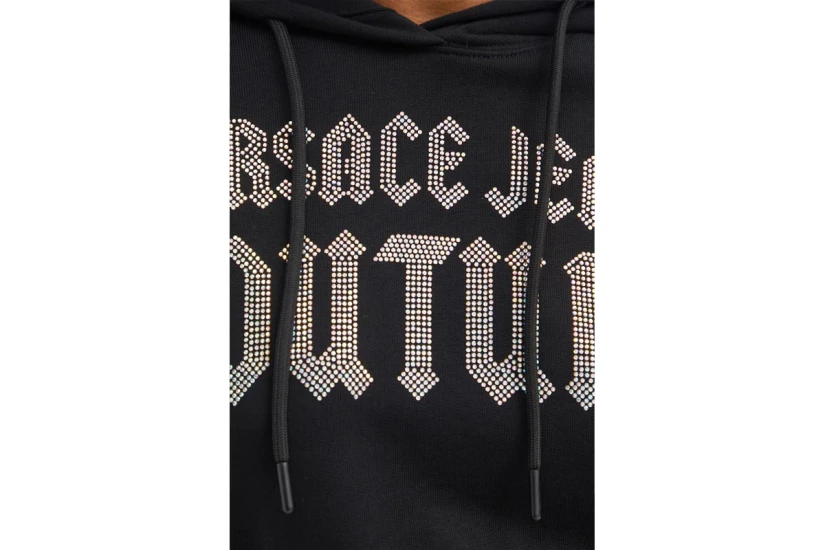 Versace Logo Goth Glitter Γυναικείο Φούτερ Με Κουκούλα Μαύρο