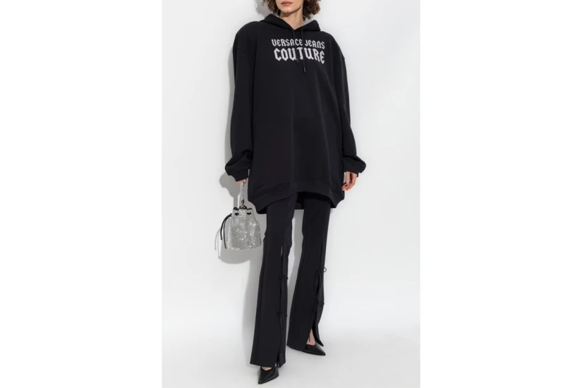 Versace Logo Goth Freak Γυναικείο Φούτερ Με Κουκούλα Μαύρο