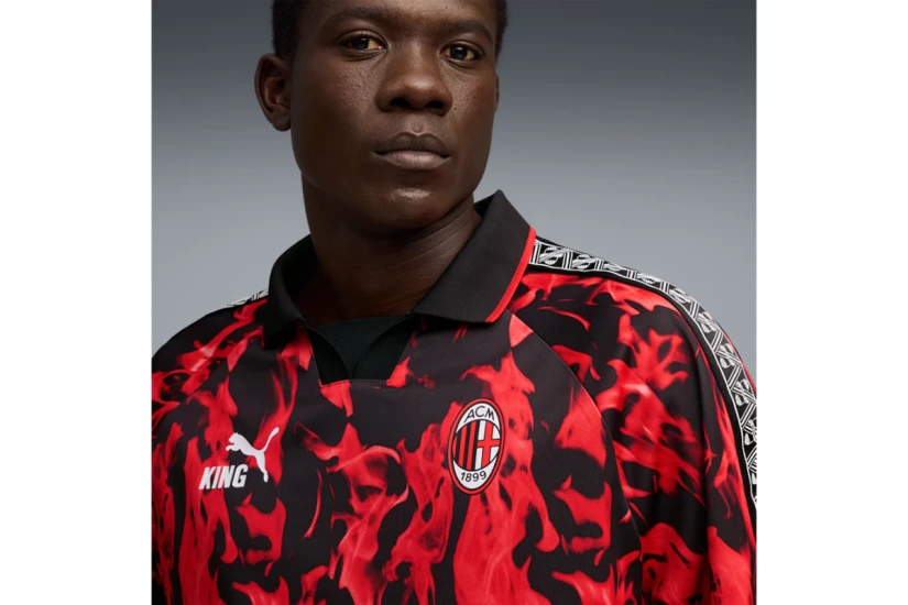 Puma AC Milan King Retro Soccer Jersey Ανδρικό Κοντομάνικο T-Shirt Μαύρο, Κόκκινο, Λευκό