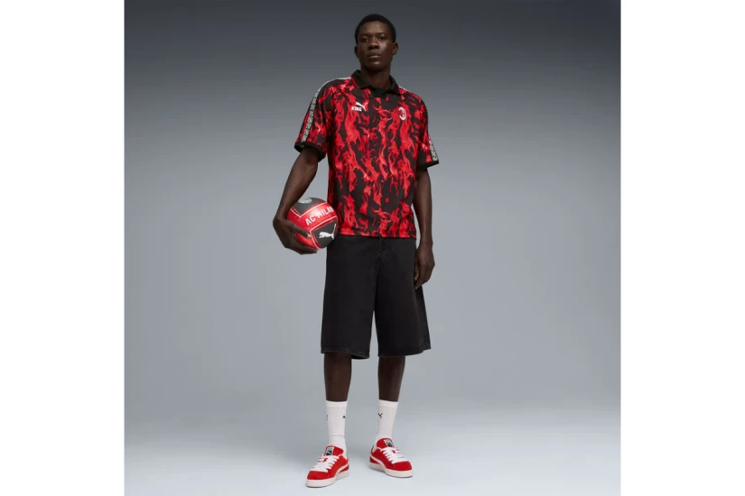 Puma AC Milan King Retro Soccer Jersey Ανδρικό Κοντομάνικο T-Shirt Μαύρο, Κόκκινο, Λευκό