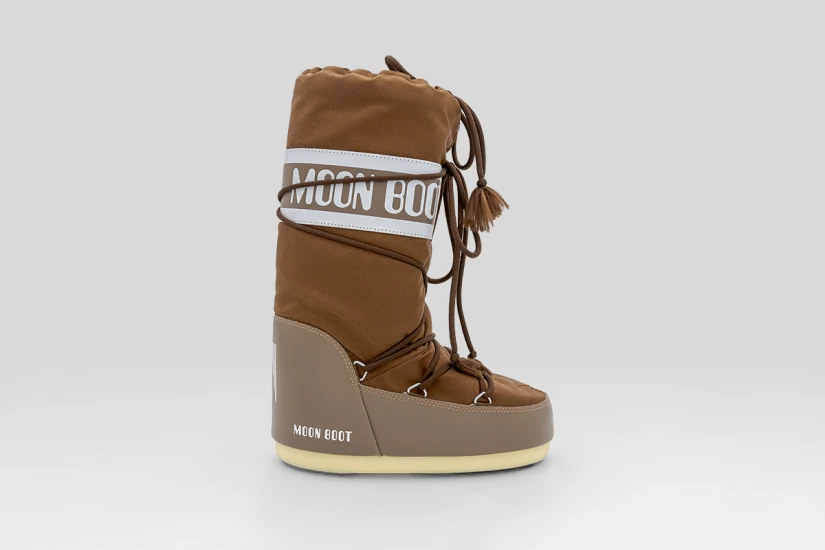 Moon Boot Icon Brown Nylon Γυναικείες Μπότες Χιονιού Καφέ, Λευκές