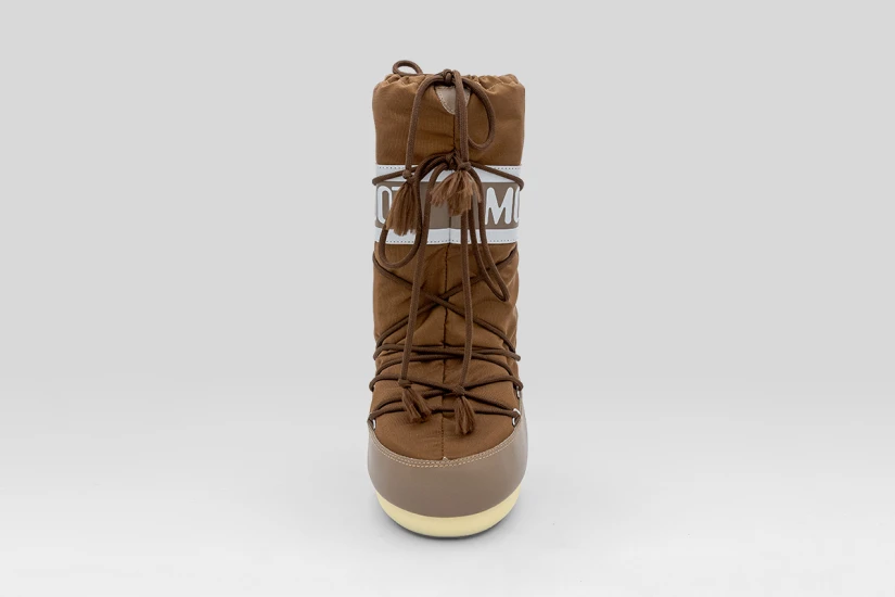 Moon Boot Icon Brown Nylon Γυναικείες Μπότες Χιονιού Καφέ, Λευκές