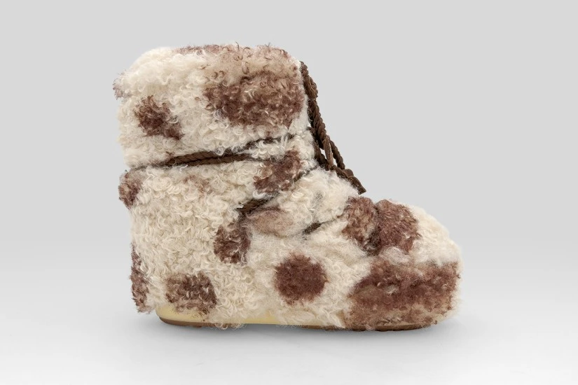 Moon Boot Icon Cow Print Low Curly Μπότες Χιονιού Καφέ, Μπεζ