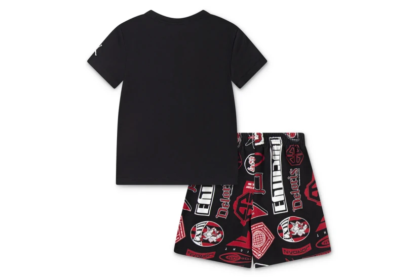 Jordan Brooklyn Essentials Παιδικό Σετ Κοντομάνικη Μπλούζα - Σορτς Μαύρο, Κόκκινο