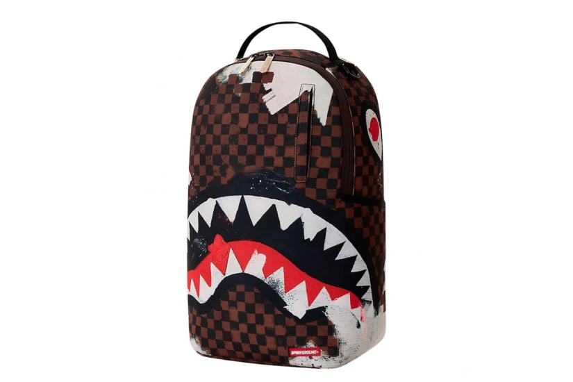 Sprayground Sharks In Paris Cotton Canvas Painted Dlxsv Backpack Καφέ, Κόκκινο, Λευκό, Μαύρο