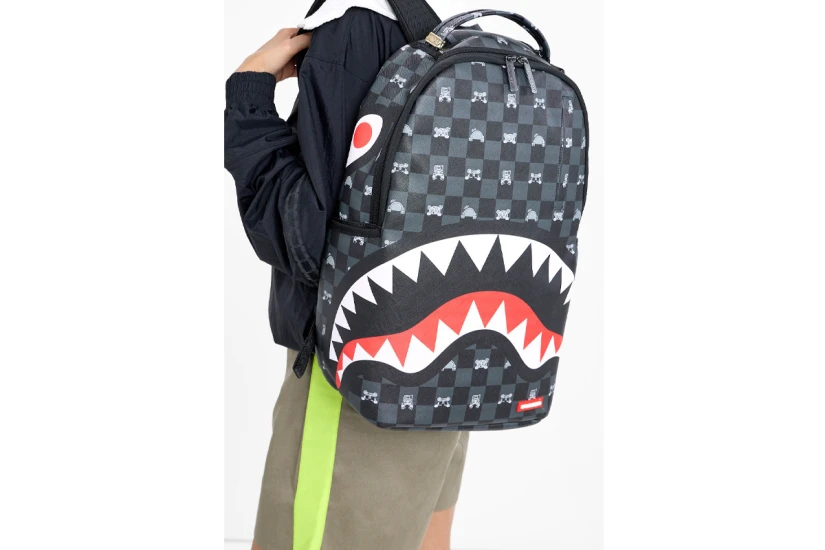 Sprayground Gray Peeking Character Check Dlxsv Backpack Γκρι Σκούρο, Μαύρο, Κόκκινο, Λευκό