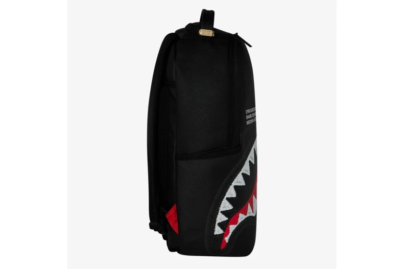 Sprayground Shark Central Embroidered Shark Backpack Μαύρα, Λευκά, Κόκκινα