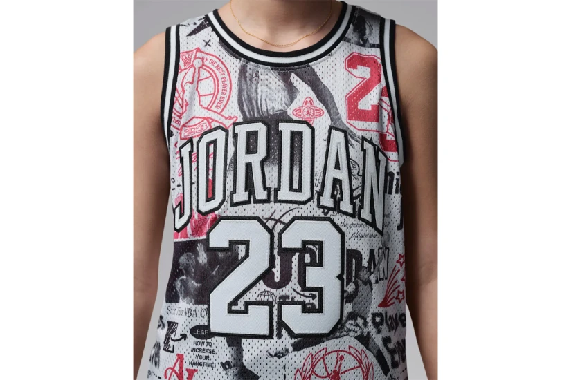 Jordan Printed 23 Jersey Παιδική Αμάνικη Μπλούζα Λευκή, Μαύρη, Κόκκινη
