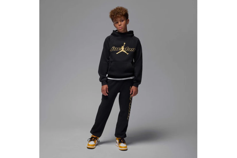 Jordan Mountainside Fleece Παιδικό Φούτερ με Κουκούλα Μαύρο, Χρυσό