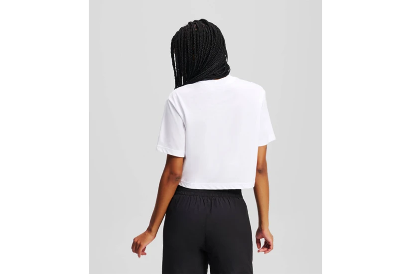 Karl Lagerfeld Cropped Monogram Γυναικείο Κοντομάνικο T-Shirt Λευκό