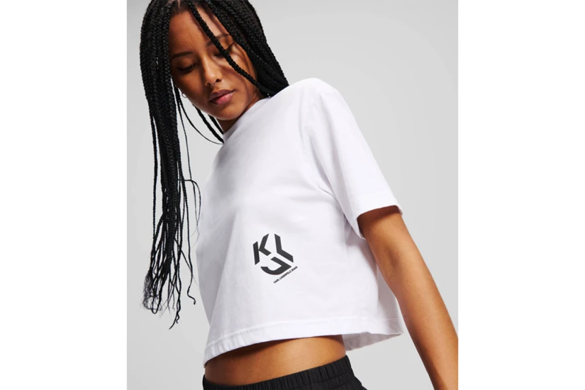 Karl Lagerfeld Cropped Monogram Γυναικείο Κοντομάνικο T-Shirt Λευκό