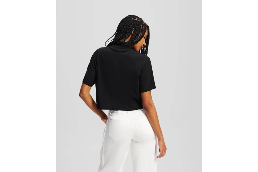 Karl Lagerfeld Cropped Monogram Γυναικείο Κοντομάνικο T-Shirt Μαύρο