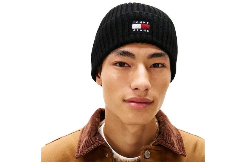 Tommy Jeans Heritage Logo Rib-Knit Σκουφάκι Χειμερινό (AM0AM13669 BDS)