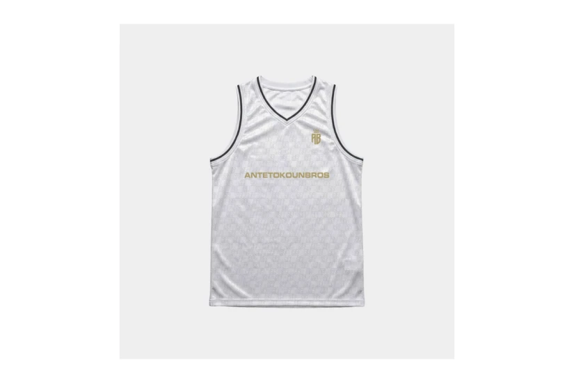 AntetokounBros Basketball Jersey Ανδρική Αμάνικη Μπλούζα Λευκή, Χρυσή, Μαύρη