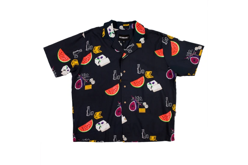 Bee Unusual Watermelon Feta Ανδρικό Κοντομάνικο Πουκάμισο Μαύρο