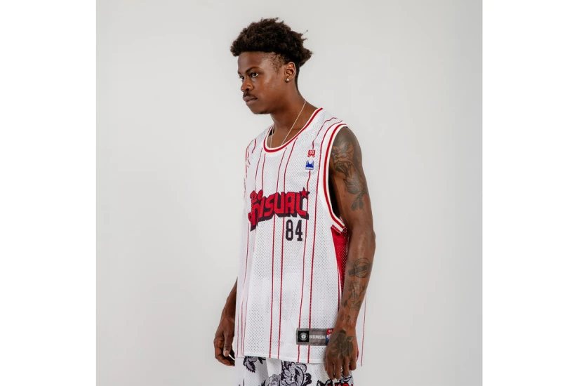 Bee Unusual Retro Jersey Ανδρική Αμάνικη Μπλούζα Λευκή, Κόκκινη