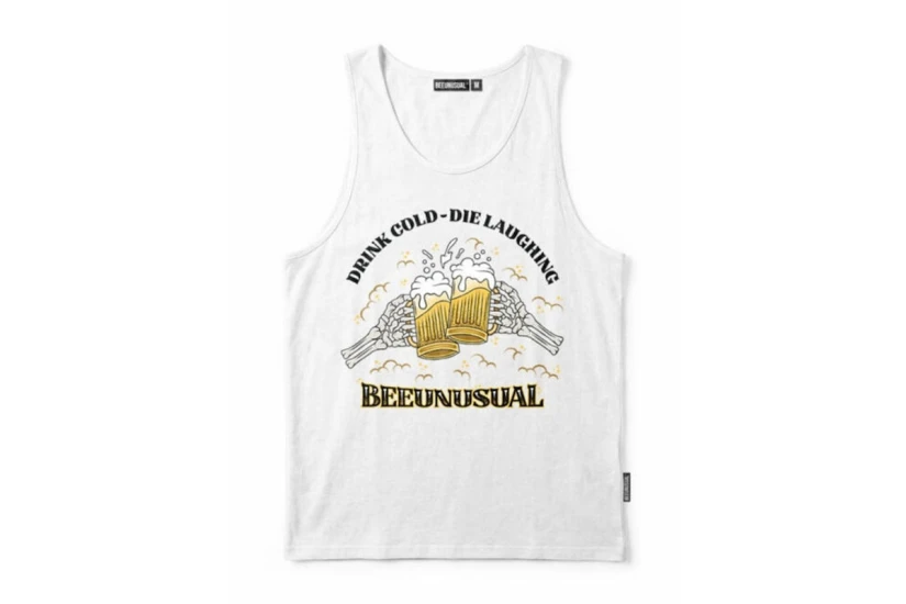 Bee Unusual Drink Cold-Die Laughing Ανδρική Αμάνικη Μπλούζα Λευκή