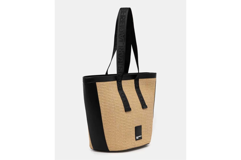 Karl Lagerfeld Logo Woven Raffia Γυναικεία Τσάντα Tote Μπεζ, Μαύρη