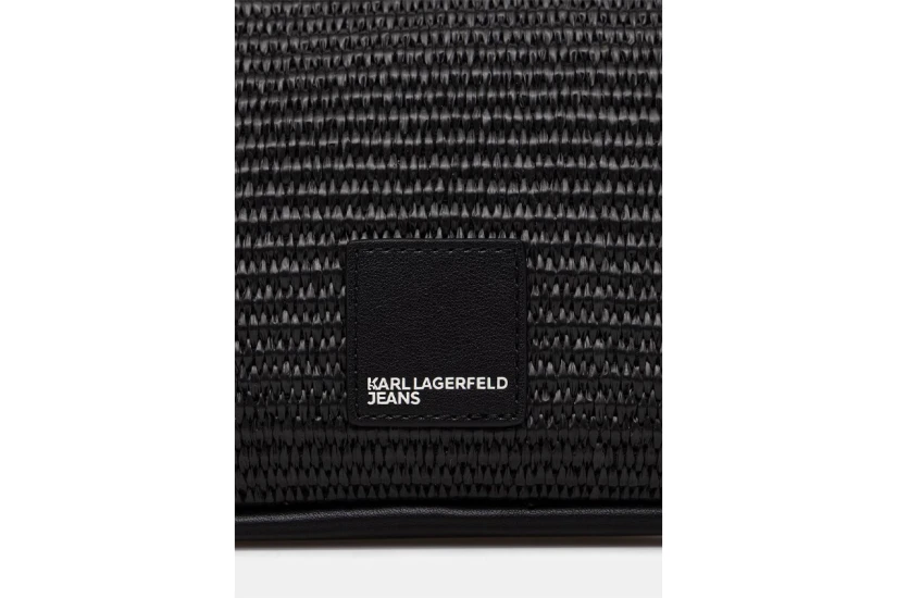 Karl Lagerfeld Logo Woven Raffia Mini Hobo Γυναικεία Τσάντα Ώμου-Χειρός Μαύρη