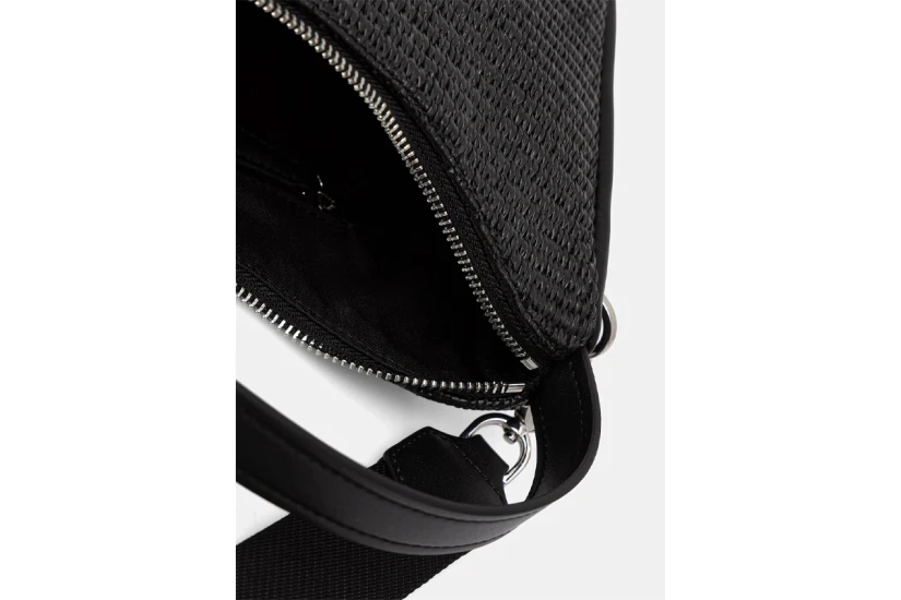 Karl Lagerfeld Logo Woven Raffia Mini Hobo Γυναικεία Τσάντα Ώμου-Χειρός Μαύρη