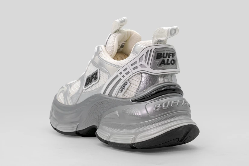 Buffalo Ridr Vegan In Nappa Leather Look Sneakers Λευκά, Ασημί