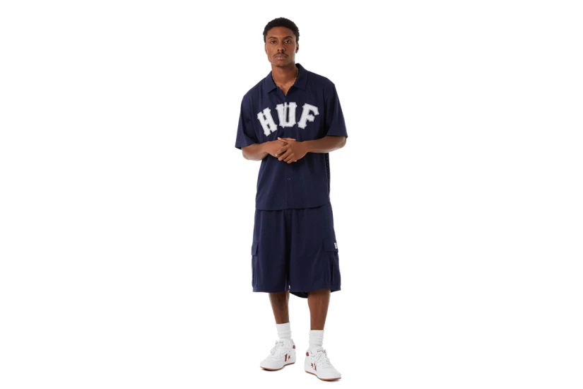 Huf Arch Mesh Button Up Ανδρικό Κοντομάνικο Πουκάμισο Μπλε Σκούρο
