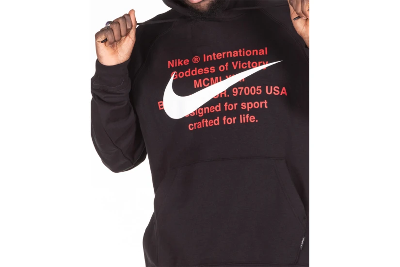 Nike Sportswear Swoosh Ανδρικό Φούτερ με Κουκούλα Μαύρο, Κόκκινο, Λευκό