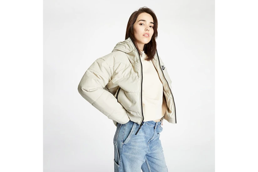 Nike Sportswear Synthetic-Fill Γυναικείο Μπουφάν Puffer με Κουκούλα Γκρι Ανοιχτό, Λευκό