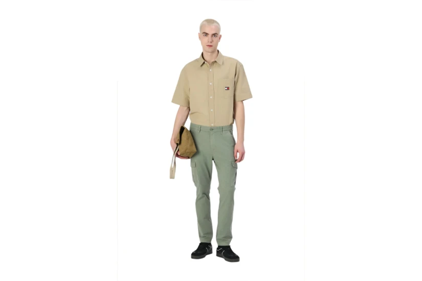 Tommy Jeans Easy Poplin Ανδρικό Κοντομάνικο Πουκάμισο Μπεζ