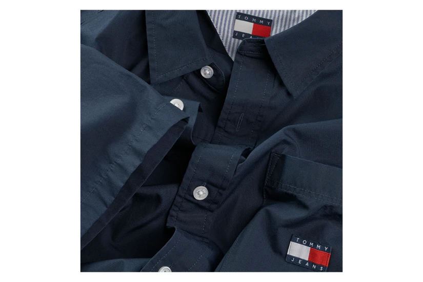 Tommy Jeans Easy Poplin Ανδρικό Κοντομάνικο Πουκάμισο Μπλε Σκούρο