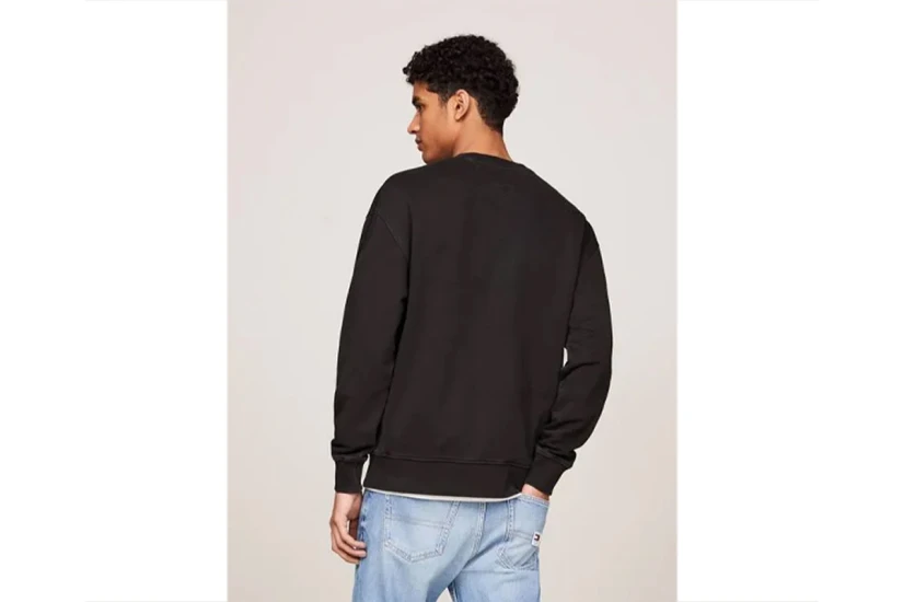 Tommy Jeans Relaxed Big Flag Crew Neck Μακρυμάνικη Μπλούζα Μαύρη