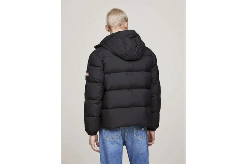Tommy Jeans Water Repellent Down Hooded Ανδρικό Puffer Μπουφάν με Κουκούλα Μαύρο