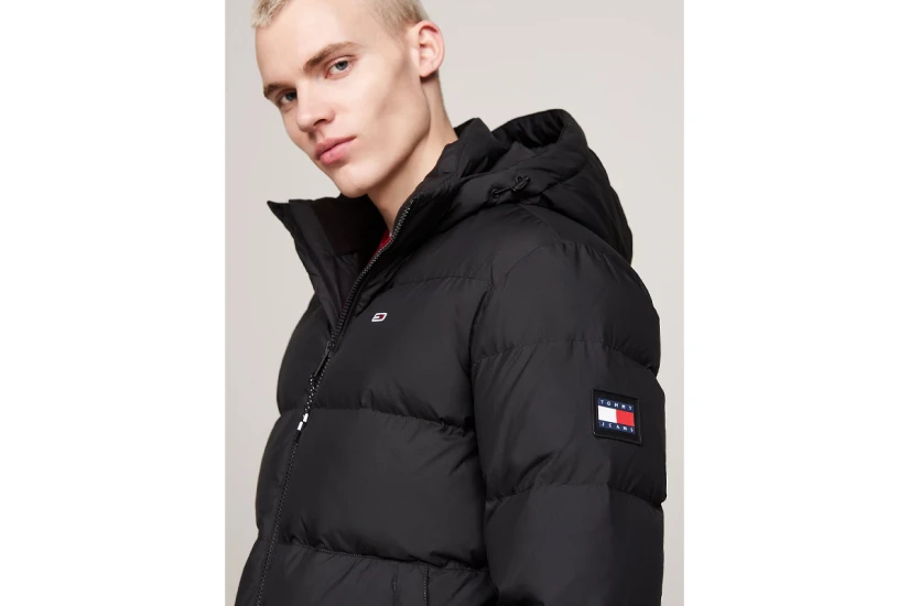 Tommy Jeans Water Repellent Down Hooded Ανδρικό Puffer Μπουφάν με Κουκούλα Μαύρο