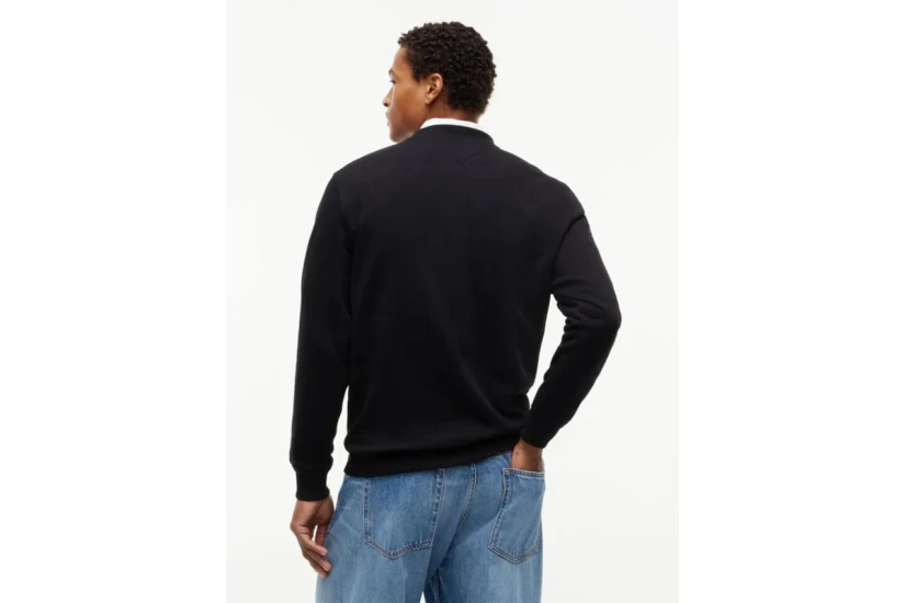 Tommy Jeans Linear Logo Embroidery Fleece Ανδρική Μακρυμάνικη Μπλούζα με Λαιμόκοψη Μαύρη