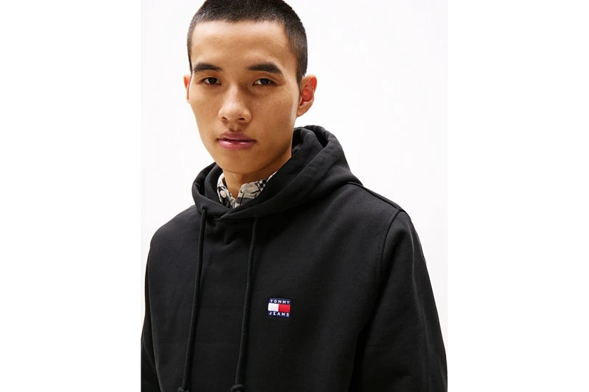 Tommy Jeans Badge Ανδρικό Φούτερ με Κουκούλα Μαύρο