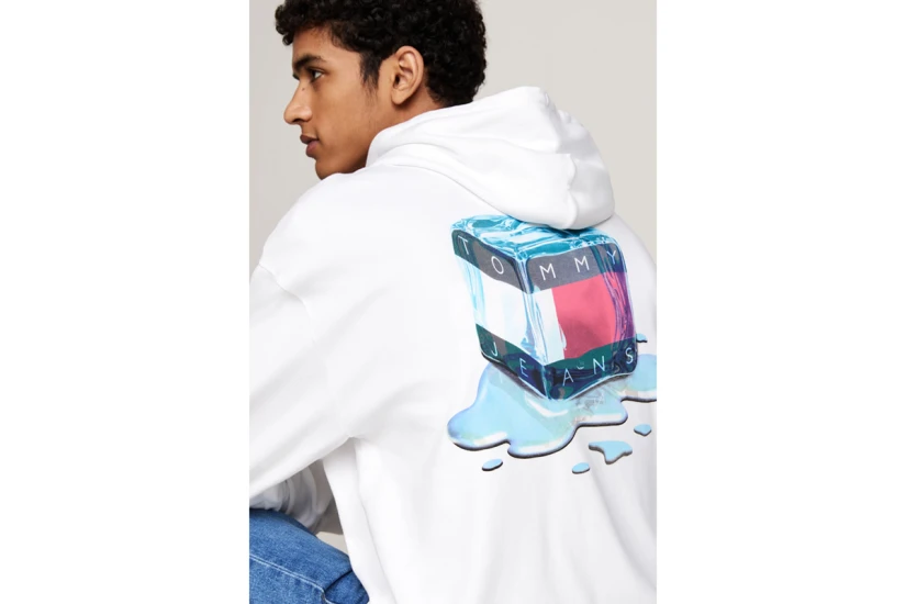Tommy Jeans Novelty Graphic Ανδρικό Φούτερ Με Κουκούλα Λευκό