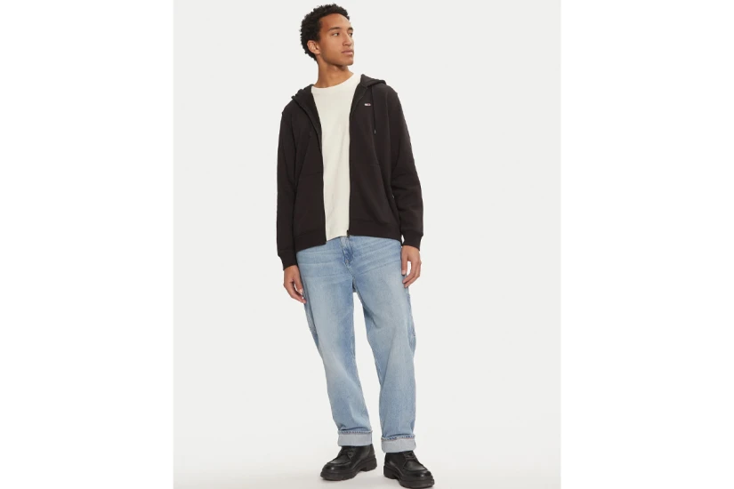 Tommy Jeans Fleece Ανδρική Ζακέτα Με Κουκούλα Μαύρη