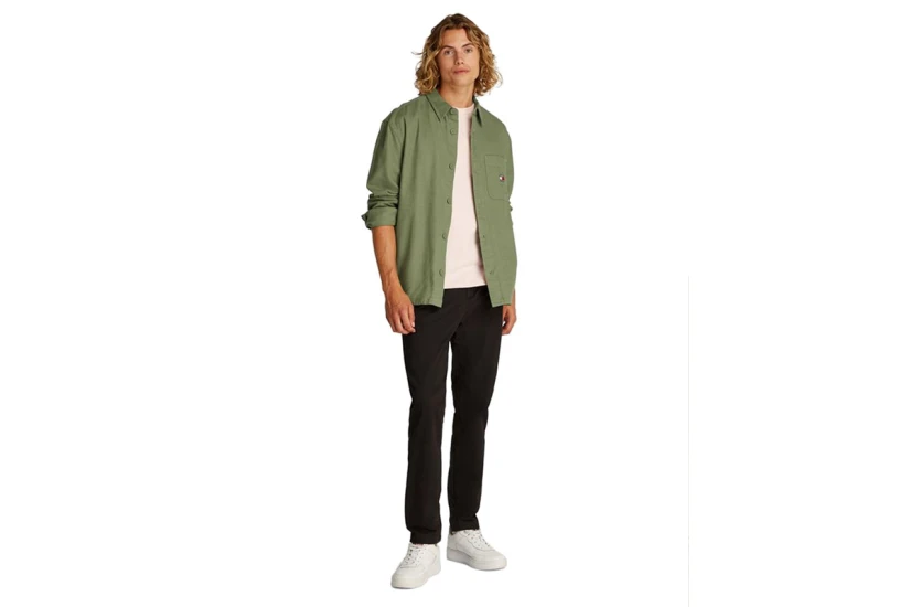 Tommy Jeans Cotton Slub Ανδρικό Μακρυμάνικο Πουκάμισο Χακί