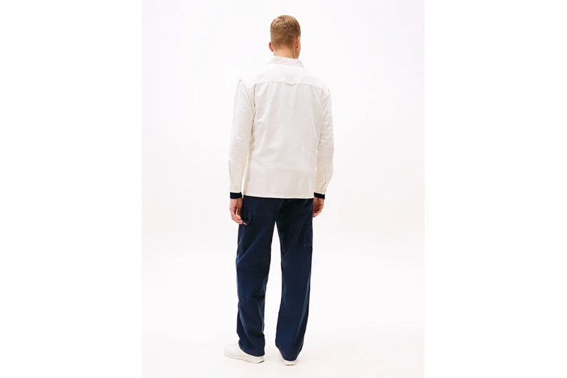 Tommy Jeans Cotton Slub Ανδρικό Μακρυμάνικο Πουκάμισο Εκρού
