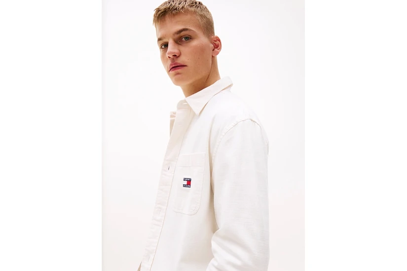 Tommy Jeans Cotton Slub Ανδρικό Μακρυμάνικο Πουκάμισο Εκρού